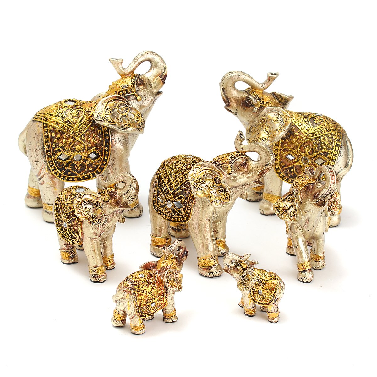 ChaRLes 7Pcs Résine Mini Éléphants Exotiques Ornements Éléphant Maison Bureau Décoration Quincaillerie Décorative