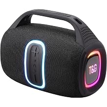 T&G TG Bluetooth Ourdoor Speaker with Bass, 60W Loud Boombox | IPX5 Waterproof Speaker for travel , USB / TF / FM Radio , RGB Light , Party Gift , black