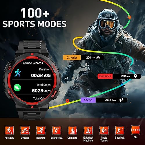 Miniatura 4 de Relojes inteligentes militares para hombres (respuestahacer llamadas) con linterna LED 3ATM resistente al agua reloj inteligente con más de 100