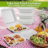 Vista 2 de greensight Contenedor de comida compostable para llevar de 8 x 8 pulgadas, paquete de 100 recipientes de alimentos con 3 compartimentos, cajas