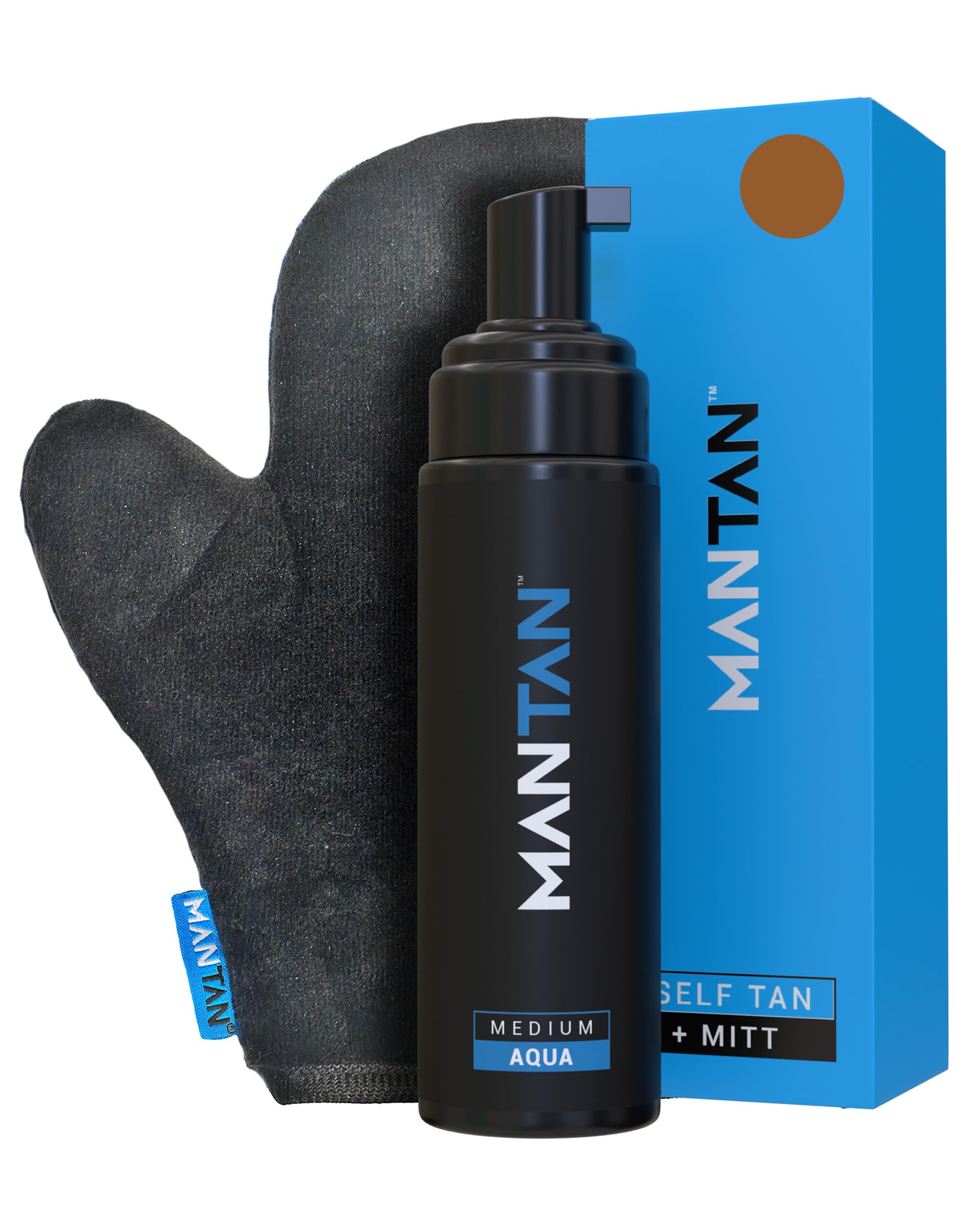 Self Tan Mousse For Men Medium Shade With Mitt 200ml – Cool Aqua Fragrance, Aloe Vera Hydration, Long-Lasting Natural Looking, Streak-Free Application, No Ginger Tones By Man Tan