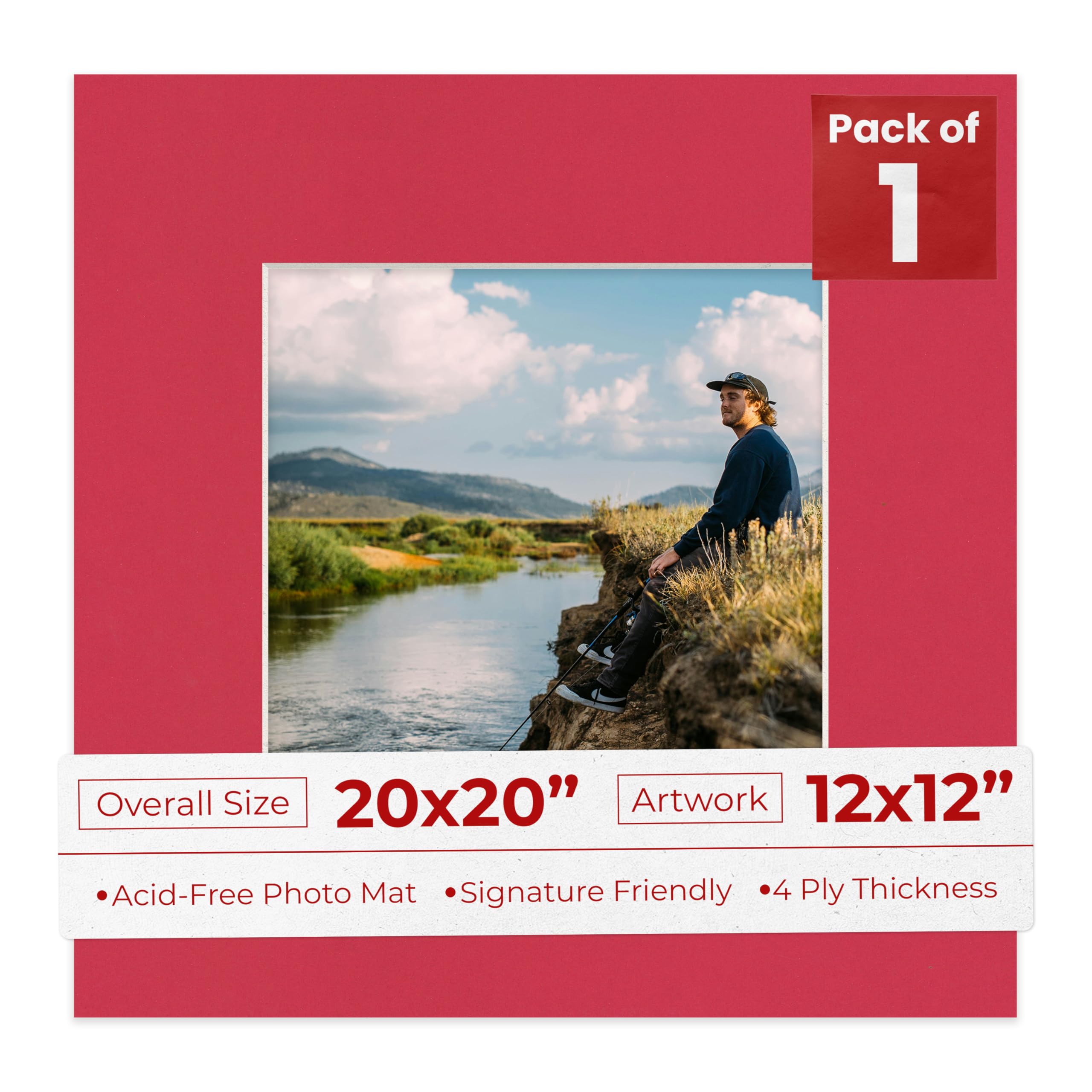 Poster Palooza 20x20 Mat for 12x12 Photo - Precut Deep Red Picture Matboard for Frames Measuring 20 x 20 Inches - Bevel Cut Matte to Display Art Measuring 12 x 12 Inches - Acid Free ONE MAT-image-34