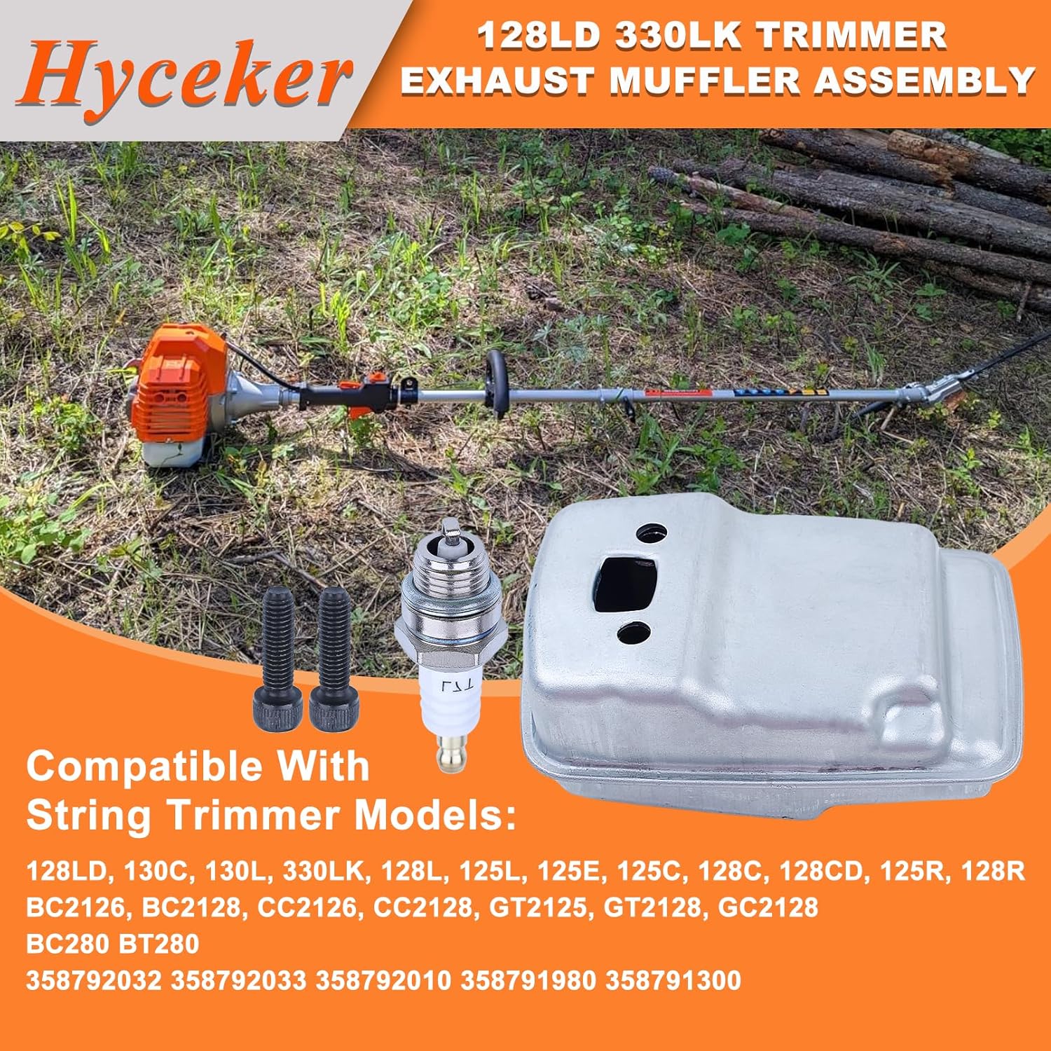 128LD 330LK Trimmer Exhaust Muffler Assembly Kit for Husqvarna 330LK 130C 130L 128L 125L Redmax BC280 BT280 Jonsered BC2128 CC2128 Craftsman Weedeater String Trimmer Parts 574031502, 531127912