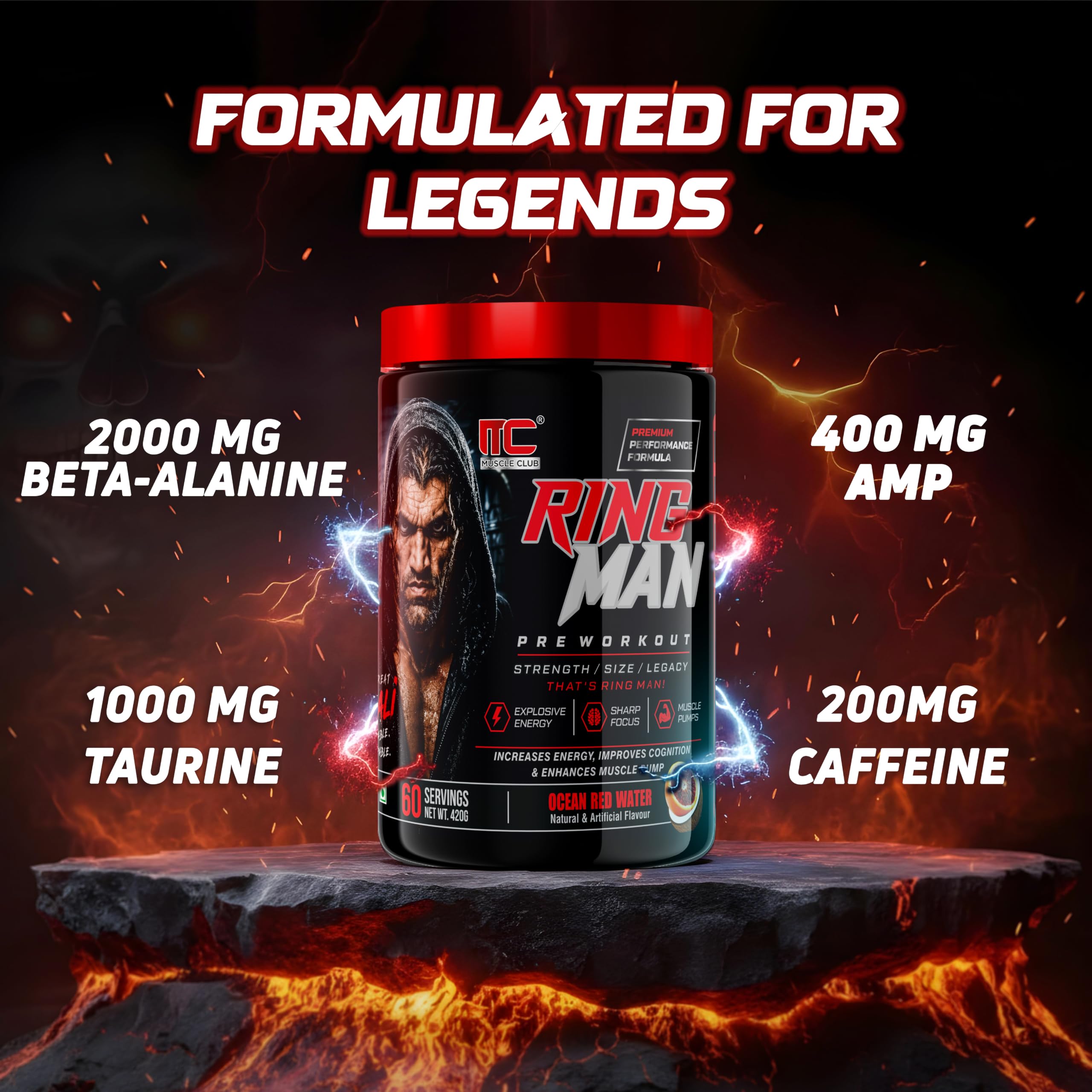 Muscle Club Ring Man Pre Workout Orange Flavour | AMP Powered | By The Great Khali | High Stim Pre workout with 2000mg Beta-Alanine & 200mg Caffeine | Energy & Focus Booster — Amazon image 5