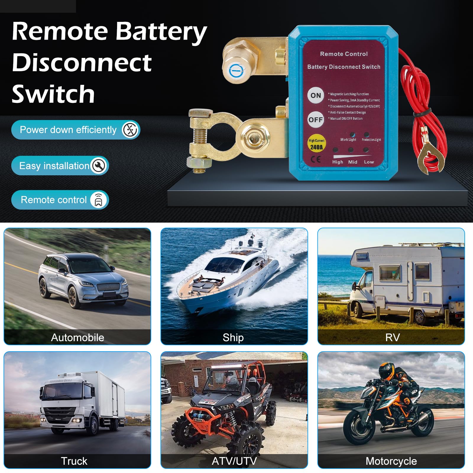 Disjoncteur De Batterie Télécommandé 12V 240A - Coupe-circuit Automatique Avec Affichage LED Pour Voiture, Bateau