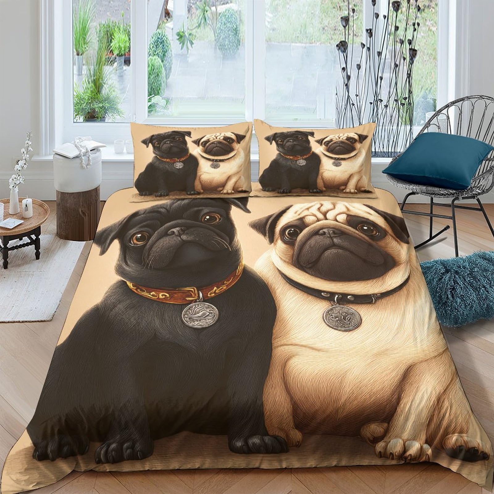 Ctjqhvkz Style-9 3D Printed Cute Pug Dog Fitted Sheet Microfiber Soft Anti-Slip Bed Cover Cartoon Puppy Decor For Bedroom Dorm Mattress Protection Single（135X200cm）