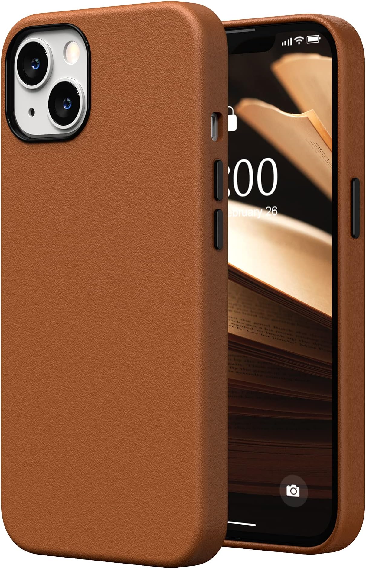 SURPHY Faux Leather Case Compatible with iPhone 13 Case 6.1 inch, Premium PU Leather Case Cover (with Metallic Buttons & Microfiber Lining) for iPhone 13, Brown