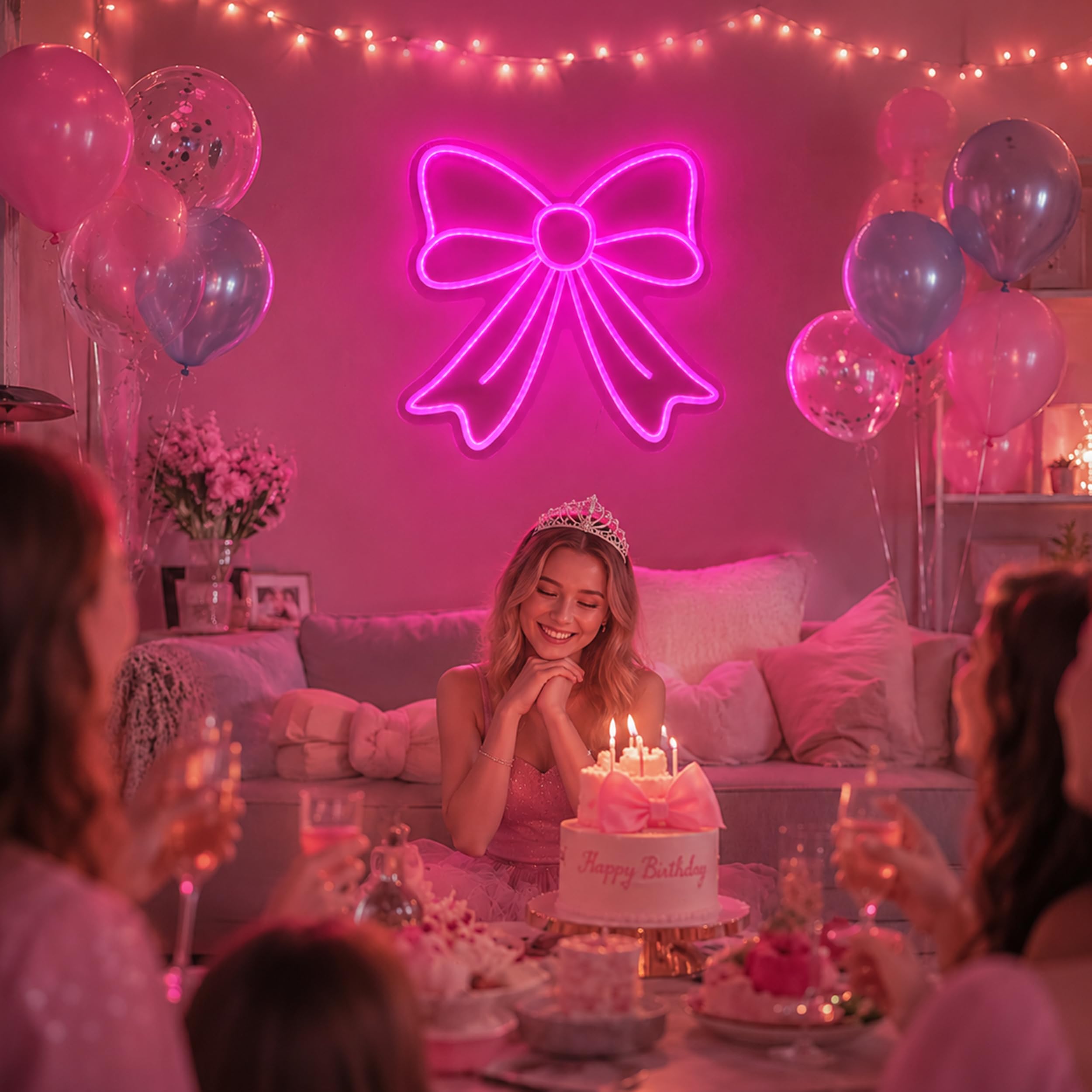 Letrero Neon pared Estética, Neon LED Lazo Rosa Vibrante con Cable USB, Decoracion habitacion Niña y Decoracion Gamer, Luz Nocturna Infantil Regalo Niña 6 Años a 18 Años
