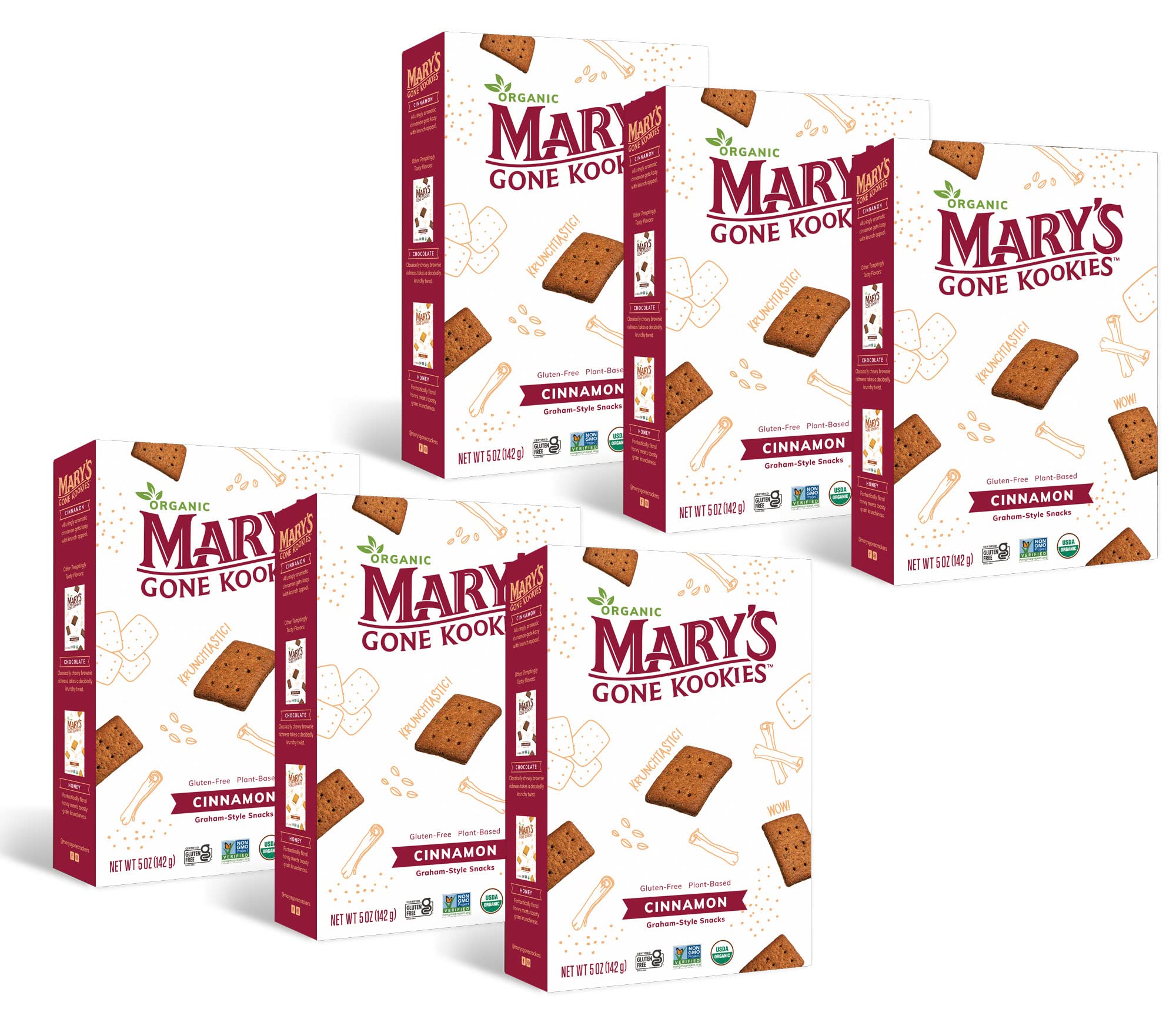 Mary's Gone Kookies Graham-Style Snacks, Organic, Gluten Free, Vegan, Cinnamon, 5 Ounce (Pack of 6)USDA Organic