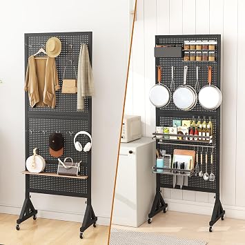 tonchean Floor Standing Pegboard Panels Display Stand with Wheels
