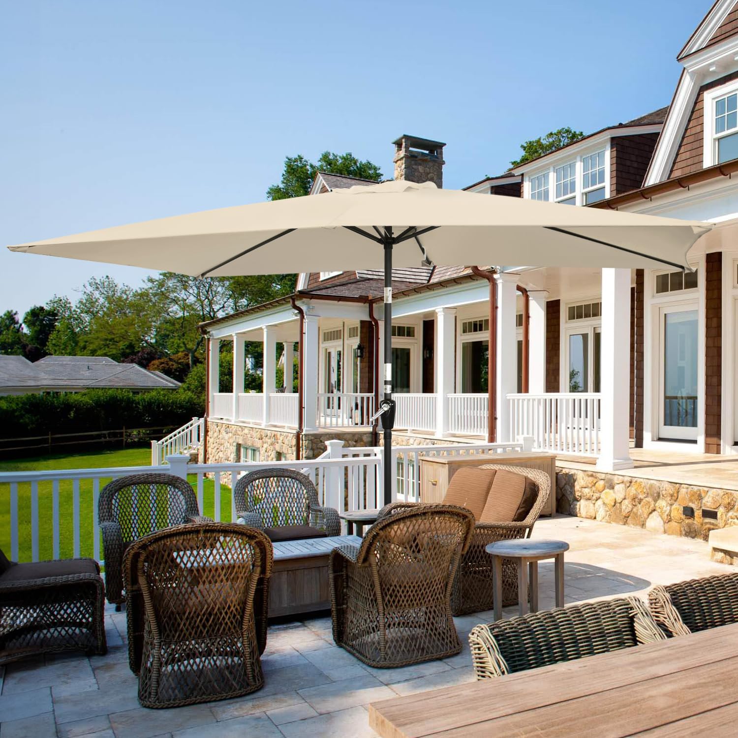 Angel Living 2x3M Sombrilla de Acero y Poliéster, Parasol Inclinado con Manivela, Sombrilla con Mástil Acero 38mm, para Balcón Terraza Patio Jardin