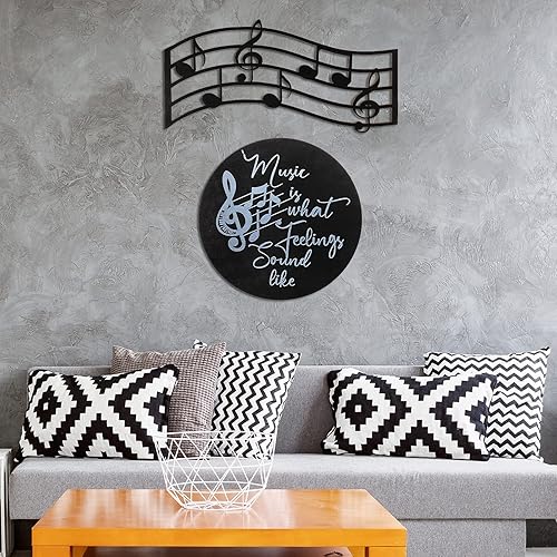 Miniatura 7 de 2 piezas Music is What Feelings Sound Like Madera Vinilo Notas Musicales Silueta Decoración de Pared Álbum de Disco Redondo Decoración de Pared