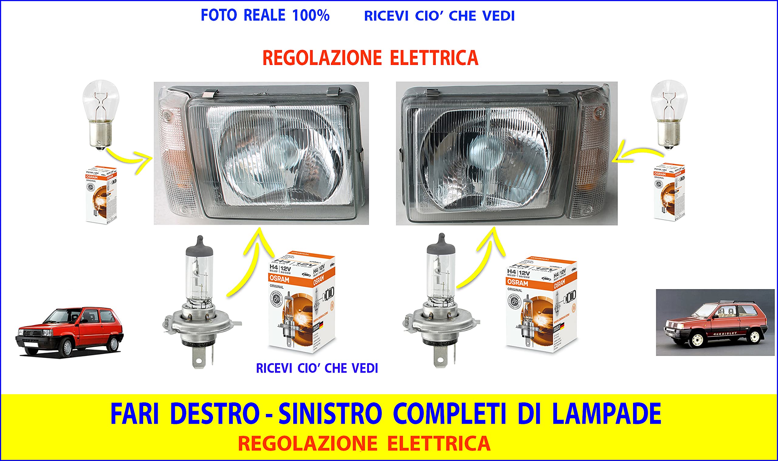 Fari anteriori per Panda 4x4 Fanali Coppia Luci faro fanale luce anteriore Regolazione Elettrica Lampade Osram 3552814-3552815 - OA64193 - OA7506