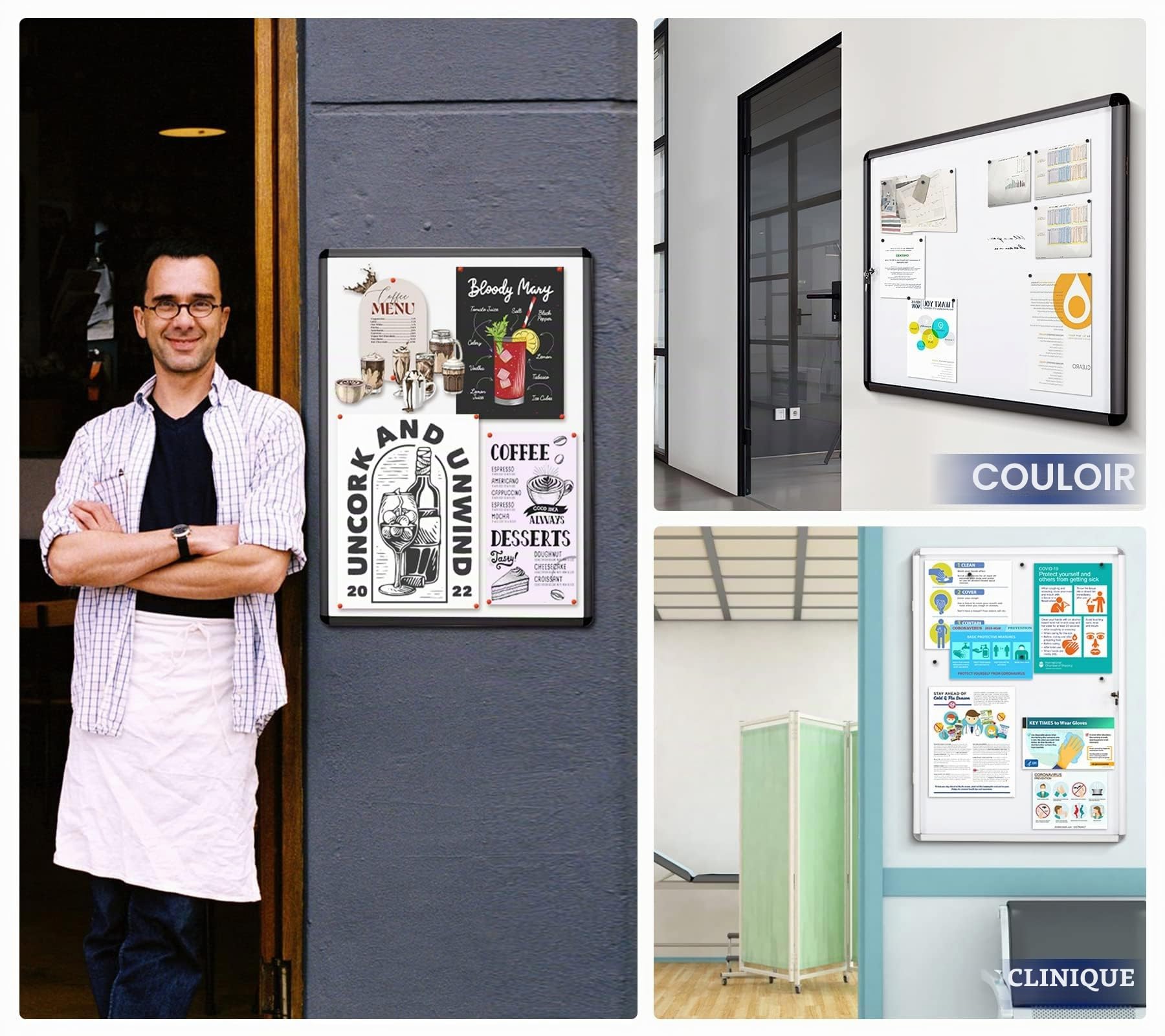 SWANCROWN Tableau affichage Mural, 4 x A4, Vitrine d’affichage avec serrure | Verrouillable, Intérieur, Magnétique, Dos du tableau blanc, Panneau d'affichage pour bureaux, restaurant, Magasin, 67x50cm