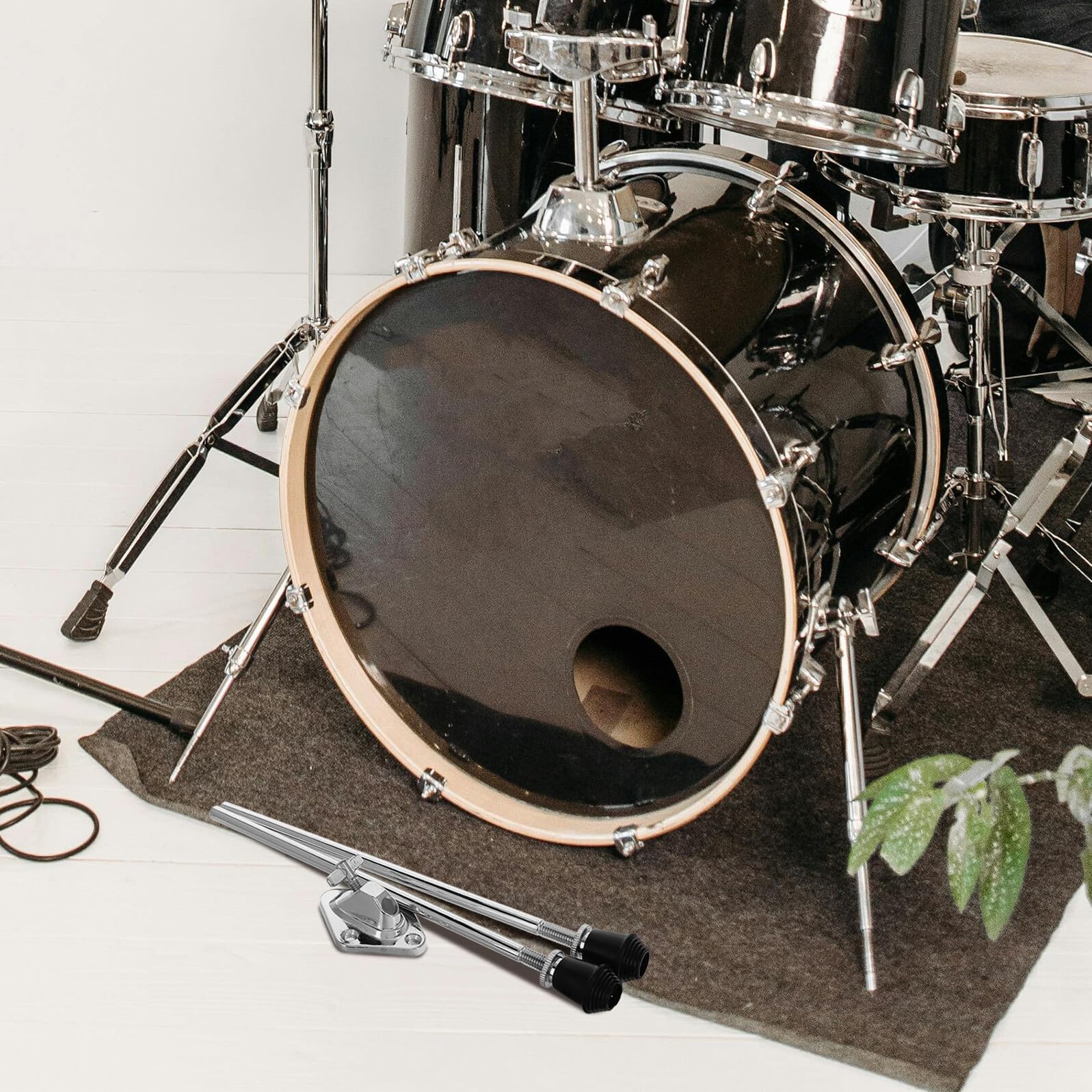 Beavorty Set 2 Pezzi Gambe per Grancassa in Metallo Base Antiscivolo, Supporto Doppio per Tom da Pavimento, Accessori di Ricambio per Batteria Professionale, Installazione Rapida