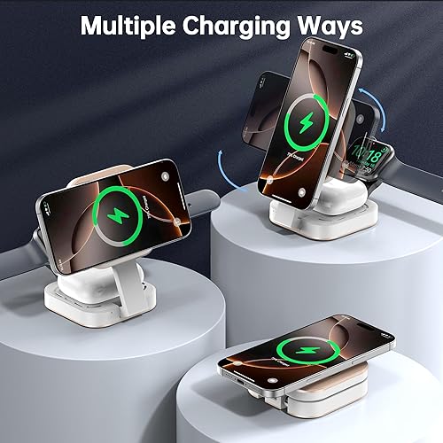 Miniatura 5 de Mini estación de carga plegable 3 en 1 para dispositivos Apple, soporte de cargador inalámbrico para Magsafe para iPhone 17Air1615141312, serie