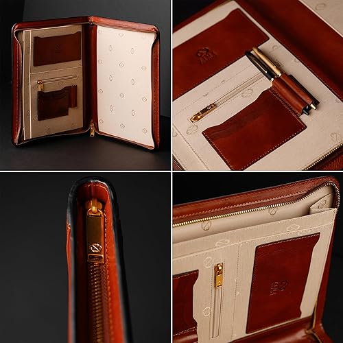 Vista 18 de Time Resistance Cartera de cuero – Carpeta de documentos A4 – Organizador de padfolio italiano hecho a mano (marrón) – Caja de regalo incluida