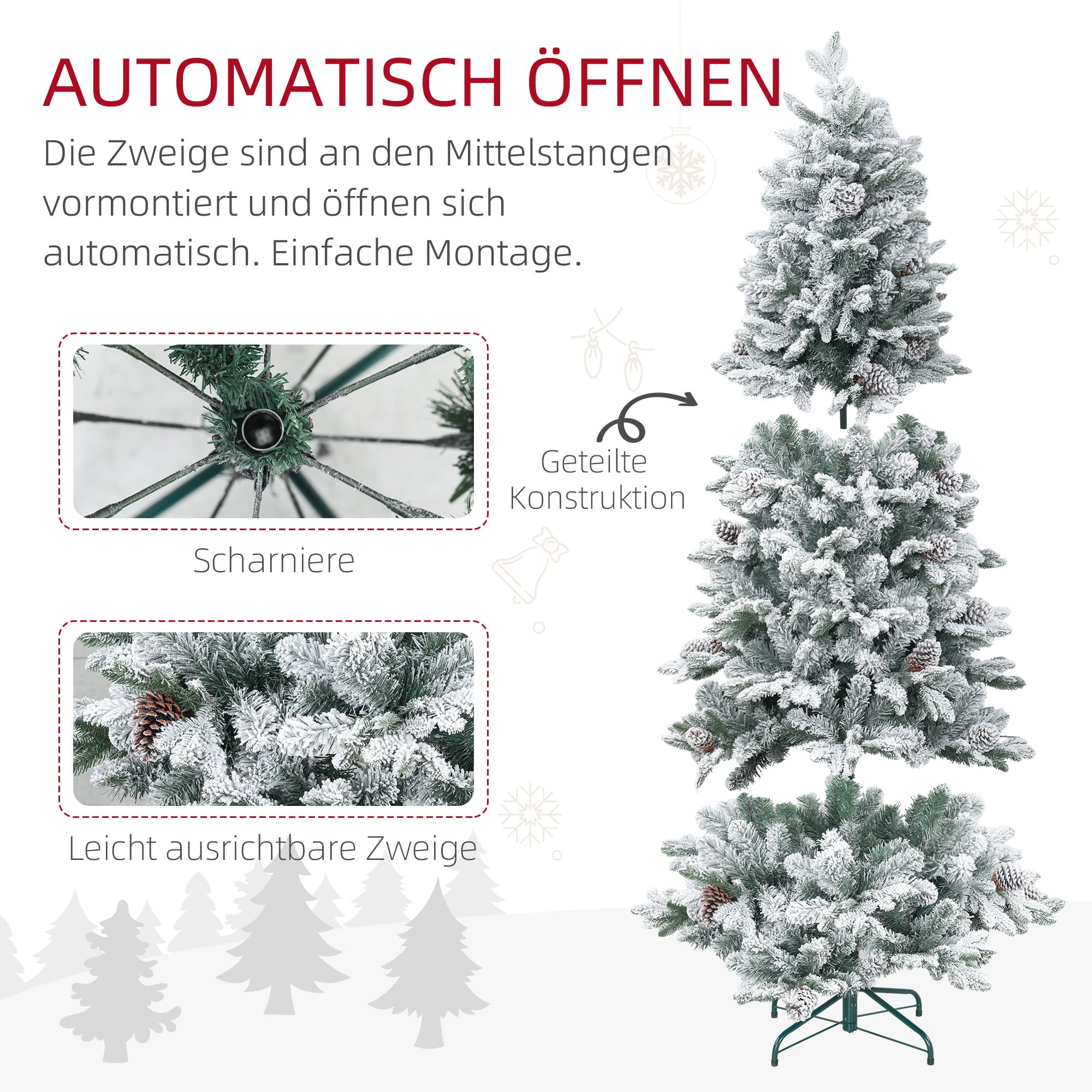 HOMCOM Künstlicher Weihnachtsbaum mit Schnee Christbaum 183 cm Grün