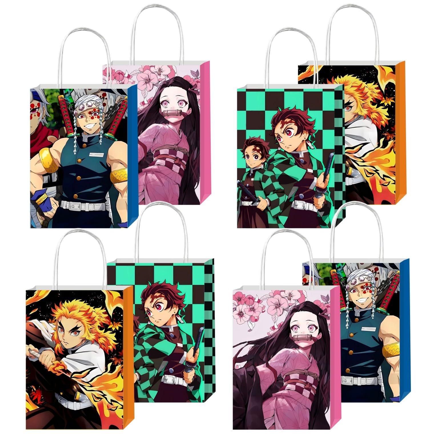 SDONY 12pcs Demon Party Gift Bags with Handles, Slayer Birthday Party Supplies for Party Decorations