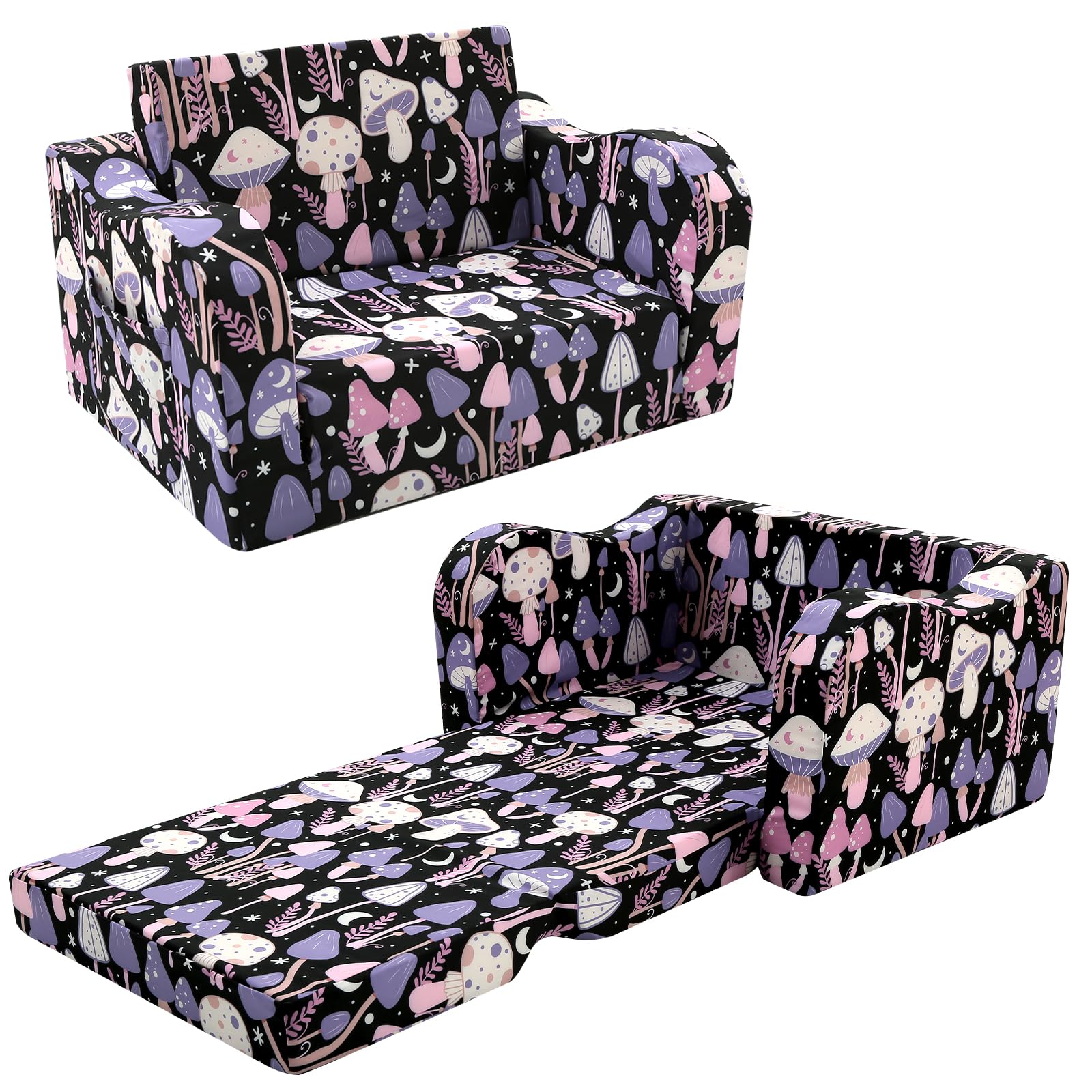 MeMoreCool Kids Couch Sofa, Foldable Comfy Toddler Chair for Toddlers 1-3, Fold Out Couch 2-in-1 Sofa Bed