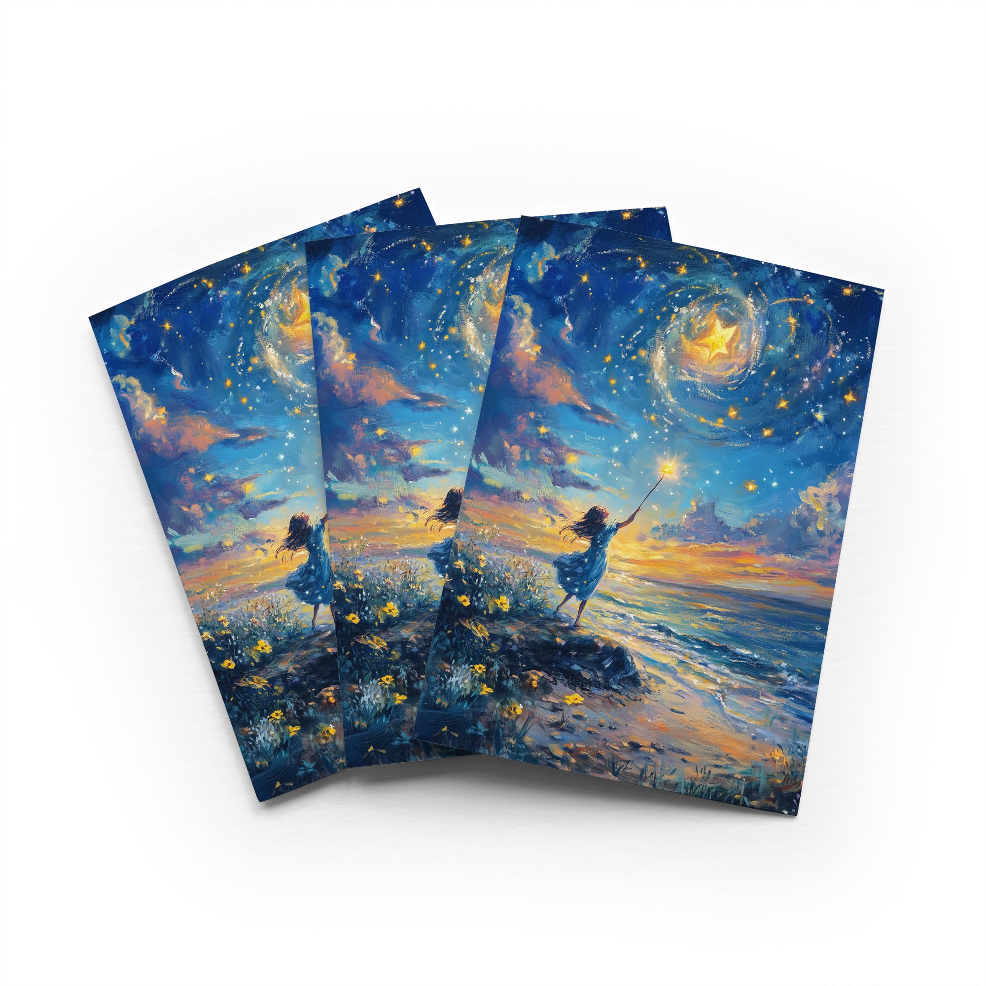 Wish Upon A Star Greeting Card Magical Beach Any Occasion Set of 3 Blank Inside 5x7 Inch 13x18 cm