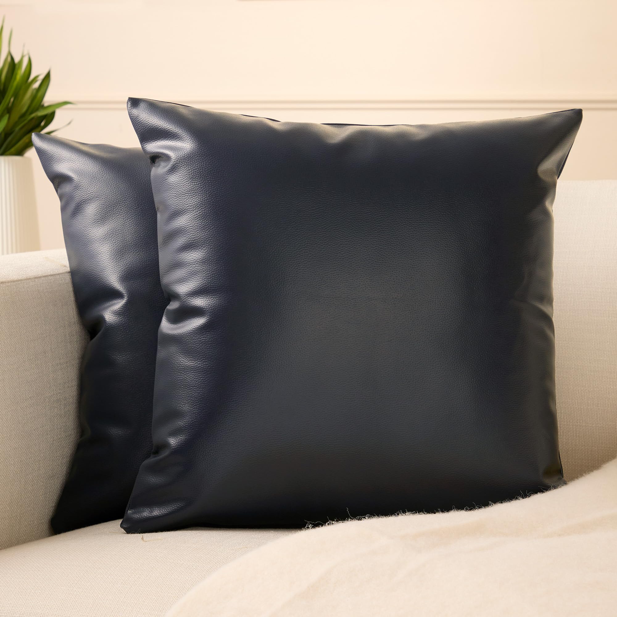 Encasa XO Faux Leather Cushion Covers, No Inserts 16"x16" Navy Blue โ image 1