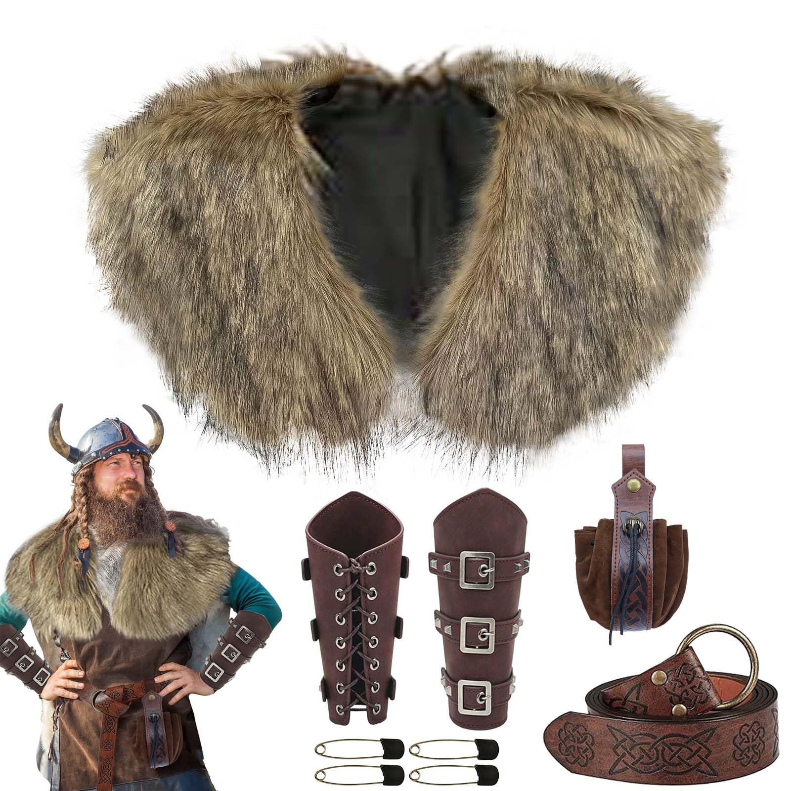 Xinxiaomeng 5Pcs Viking Costume Men Accessories Renaissance Medieval Costumes Barbarian Warrior Outfit Halloween Cosplay