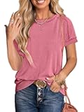 Womens Short Sleeve Crewneck Shirts Ribbed Knit High Low Hem T Shirt 2025 Summer Spring Casual Tops Trendy Clothes