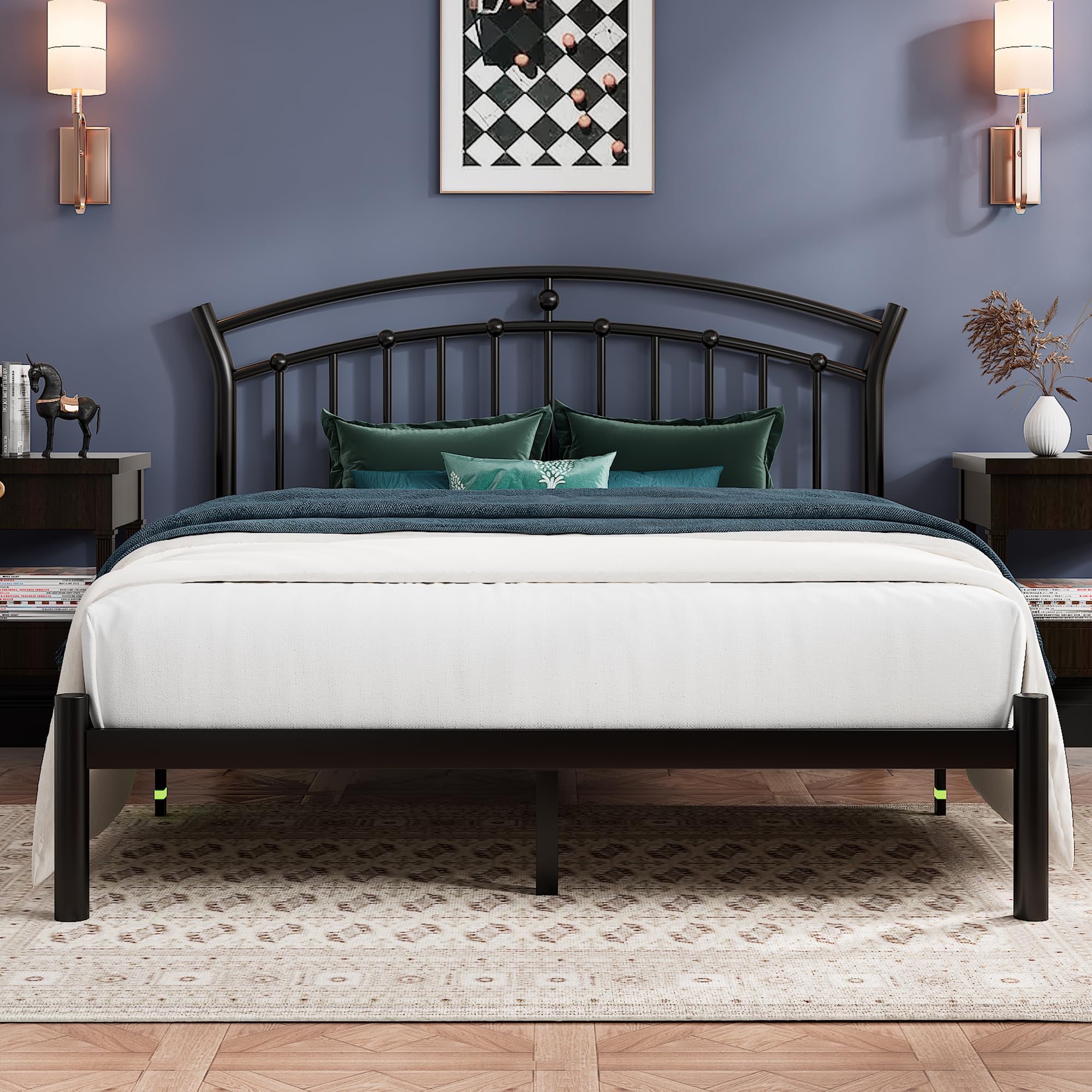 Einhomn Queen Bed Frame, Black Metal Bed Frame with 12" Under-Bed Storage, Heavy Duty Steel Slat Support, No Box Spring Needed, Noise-Free, Easy Assembly