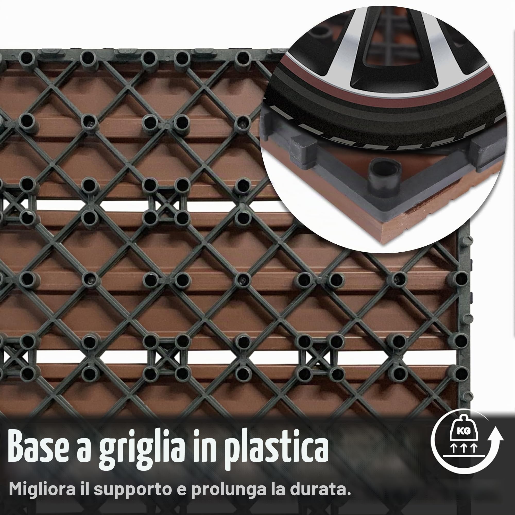 UISEBRT 6 pezzi per pavimenti in WPC, effetto legno, piastrelle a clic, in plastica, per giardino, balcone, terrazza (30 x 60 cm, marrone)