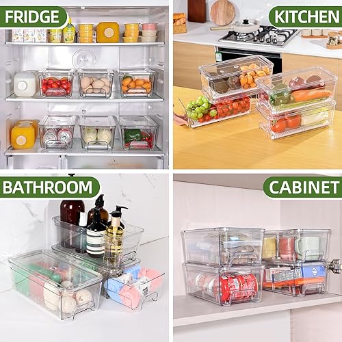 Miniatura 7 de Cajones organizadores grandes para refrigerador, paquete de 4 contenedores apilables de almacenamiento de frutas y verduras, contenedores