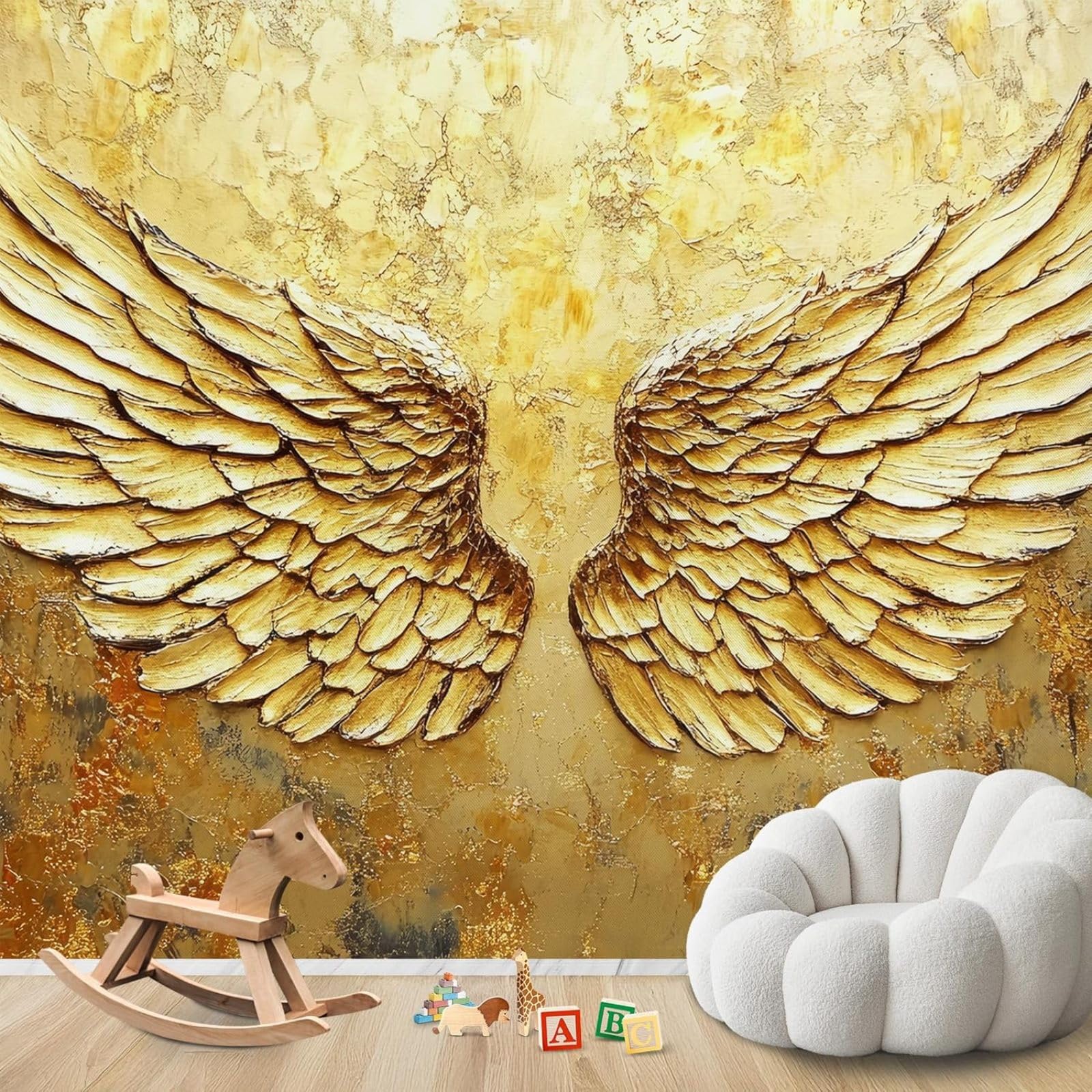 Hgjdjhnf 3D Mural Photo Wallpaper Golden Angel Wings Luxury Non-Woven Modern Wallpaper Living Room Bedroom Children's Room Wall Decoration Motif Wallpaper,250Cmx175cm Wall Sticker - Background Wall - Painting - Poster