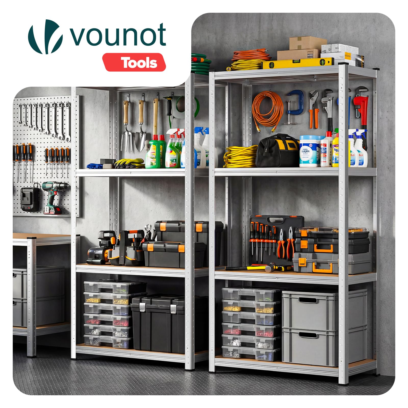 VOUNOT® Schwerlastregal 2er Set, Regal Lagerregal Kellerregal Steckregal Werkstattregal, 160x80x40cm, 4 verstellbare Böden, 700kg belastbar