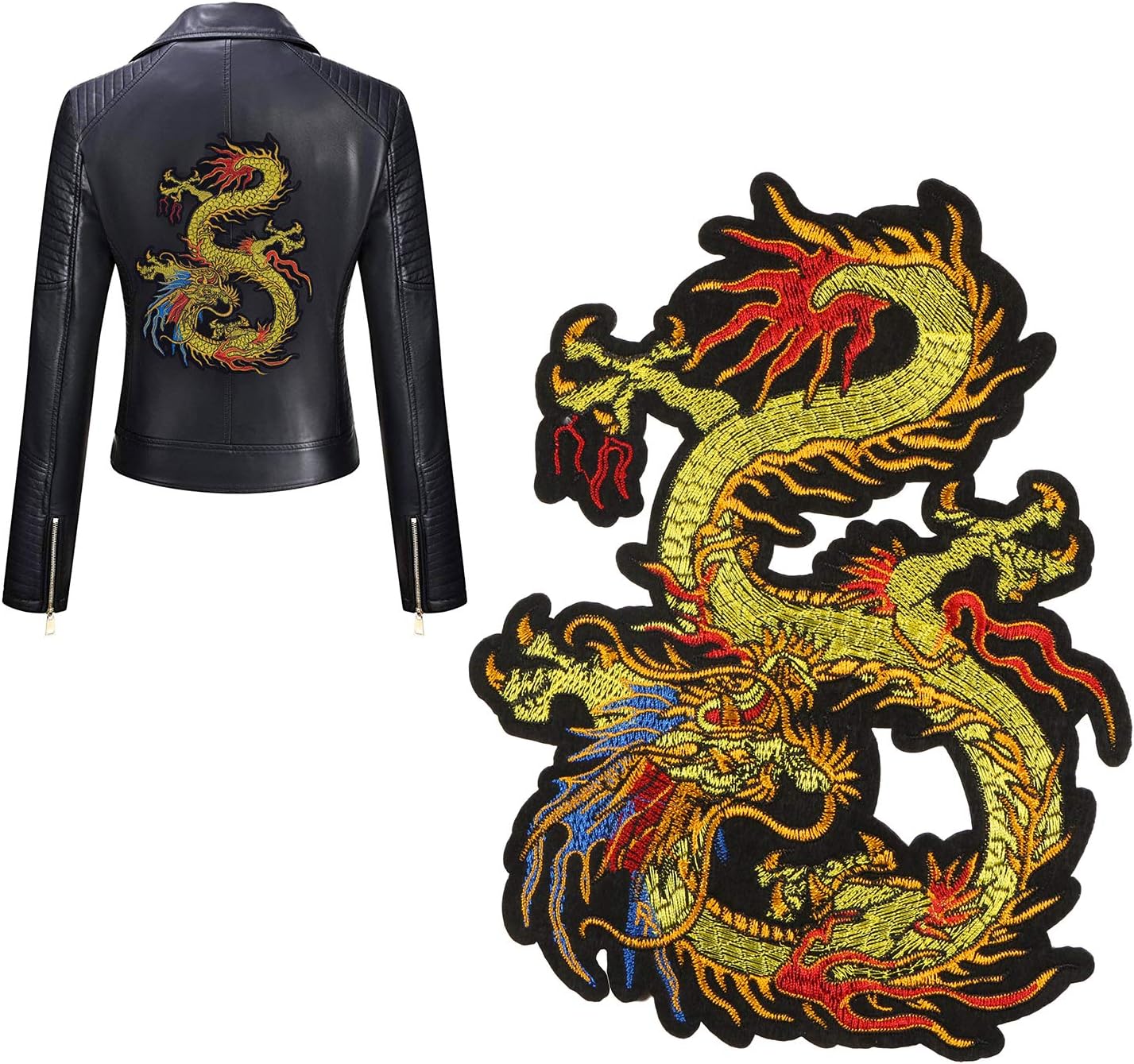 Kissbuty Gold Dragon Patch Embroidered Applique Patch Chinese Dragon Sew on or Iron on Patches for DIY Chinese Dragon Costume, Jeans, Jackets, Clothing, Bags