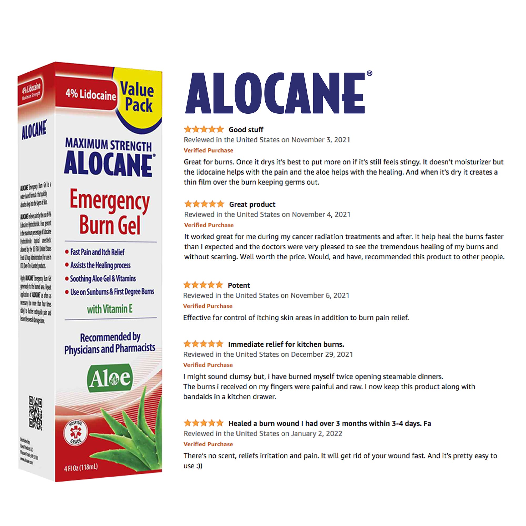 ALOCANE® Emergency Burn Gel, 4 Lidocaine Max Strength Fast Pain Itch