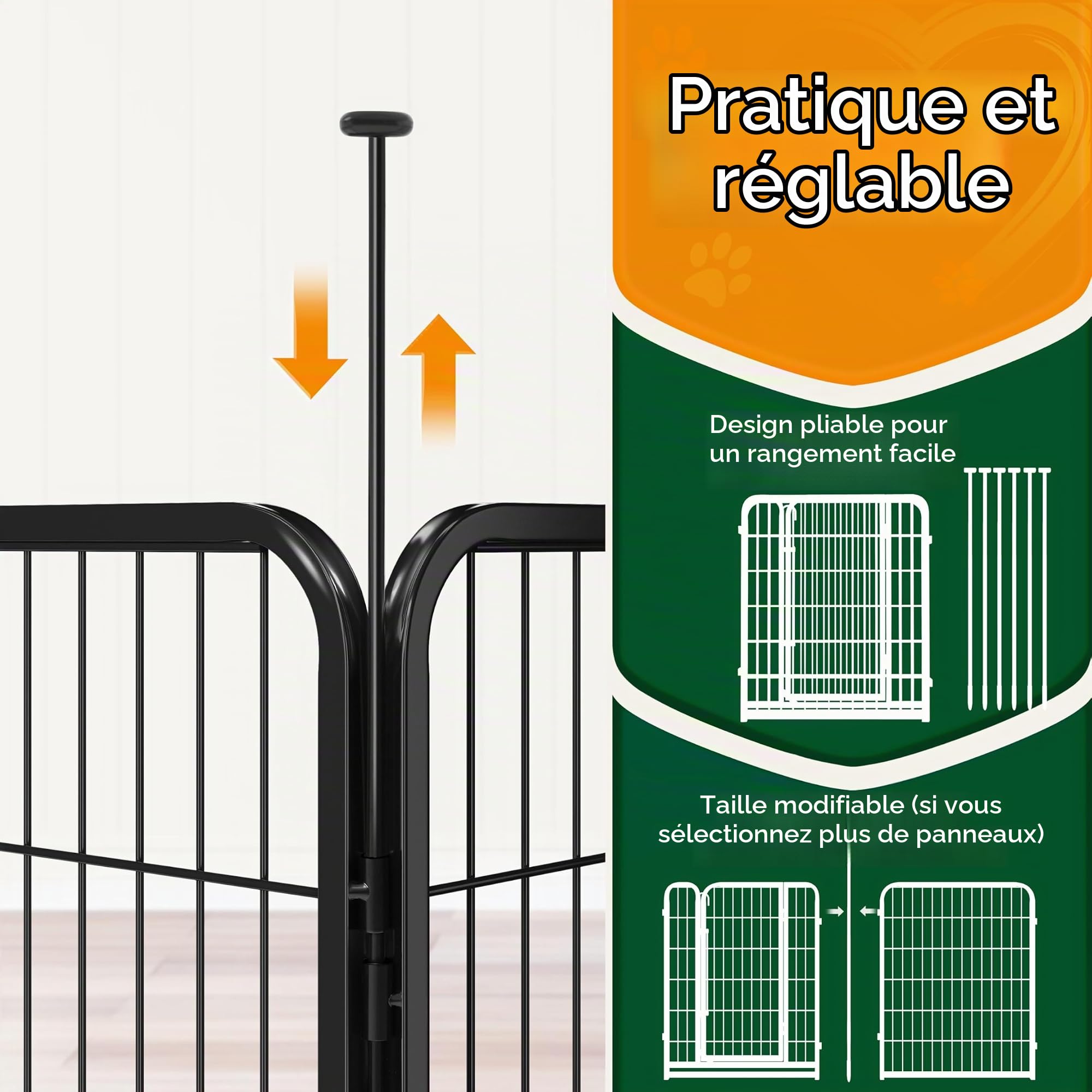 Abician Enclos Chiens Chiot Clôture Chenil en Métal 6 Panneaux 65x80 cm | Parc Chien Pliant Lapin Canard Rongeur Cage pour chien Exterieur avec piquets à Sommet Ovale et Plat intérieur/extérieur Noir