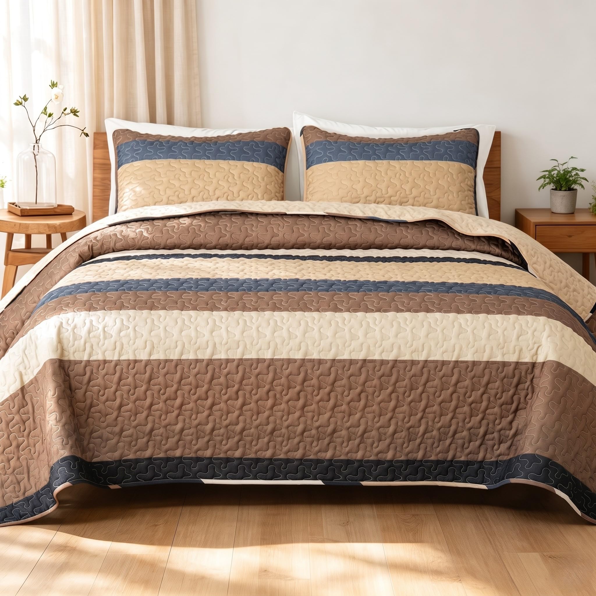 Whale Flotilla Reversible Camel Print Quilt King Size with 2 Pillow Shams