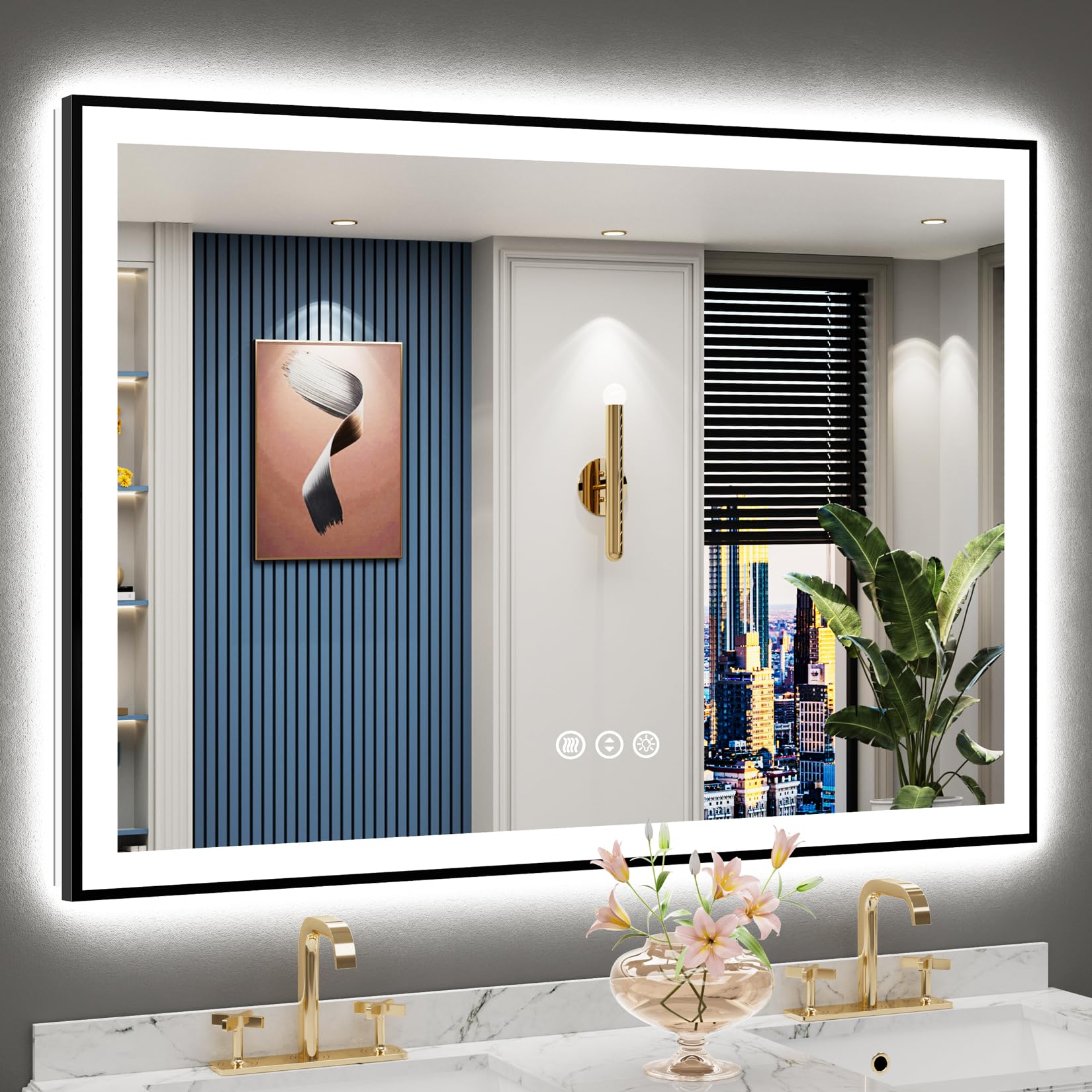 50x36 Black LED Bathroom Mirror, Backlit &amp; Front Lit Lighted Mirror
