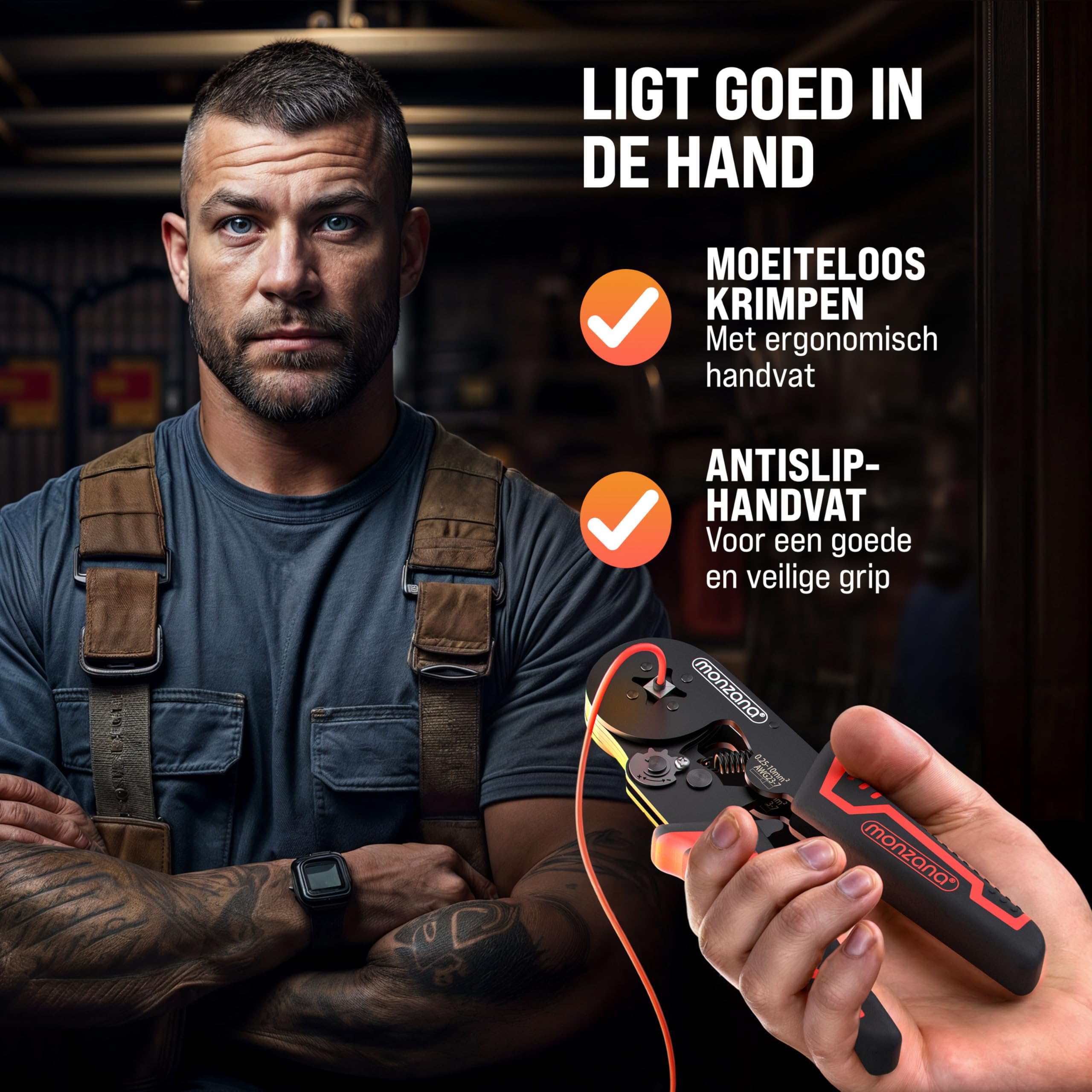 thumbnail: MONZANA Krimptang 0,25-10mm² Set Met 2000 Adereindhulzen - Elektriciens Gereedschap