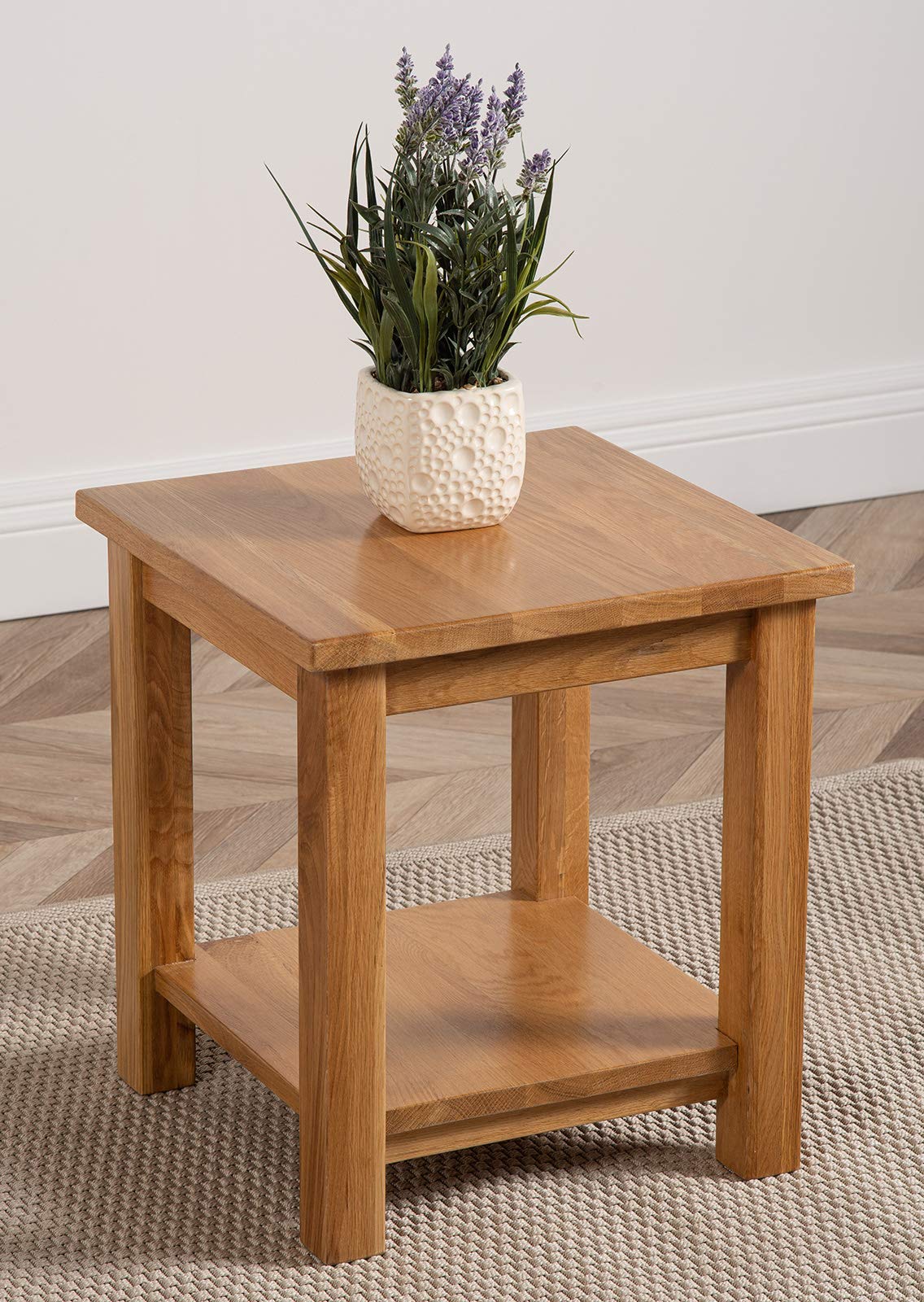 Oak Furniture King Oslo Oak Side Table with Shelf, Natural Oak Wood Lamp Table, 45 x 45 cm