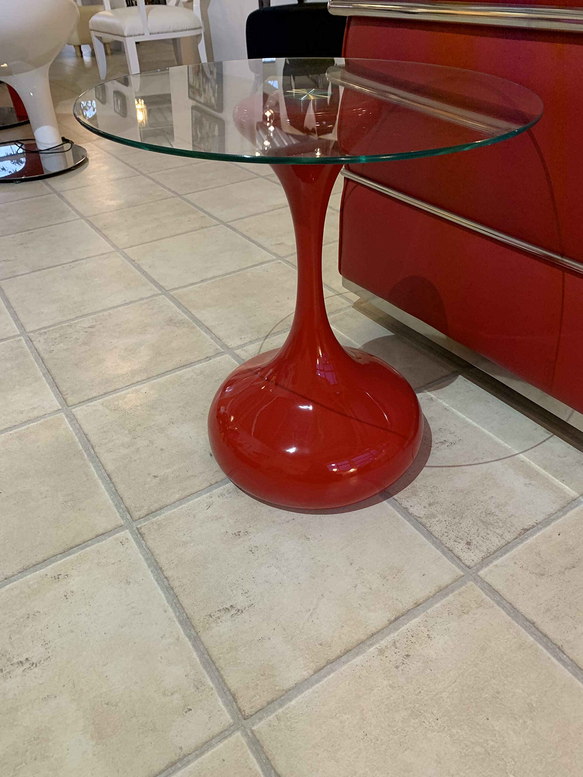Febland Red Clessidre Glass Side Table, 50x50x51.5 cm