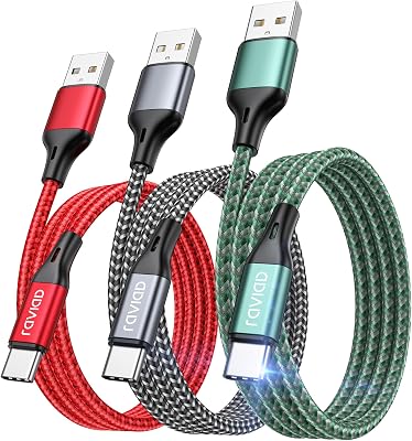 RAVIAD Cavo USB Type-C [3Pezzi, 2m] Cavo USB C Ricarica Rapida Nylon Intrecciato Cavo Type C per Phone 16/15, Galaxy S25/S24/ S23/S22/S21/S20/A50/A70, Mi 11t, Redmi Note, Realme
