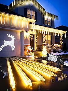 Flacchi Meteor Shower Icicle Lights - 5 Tubes 20" Each 270 LED Cascading Raindrop Lights, Timer Outdoor Waterproof Christmas Decorations for Holiday Party(Warm White)