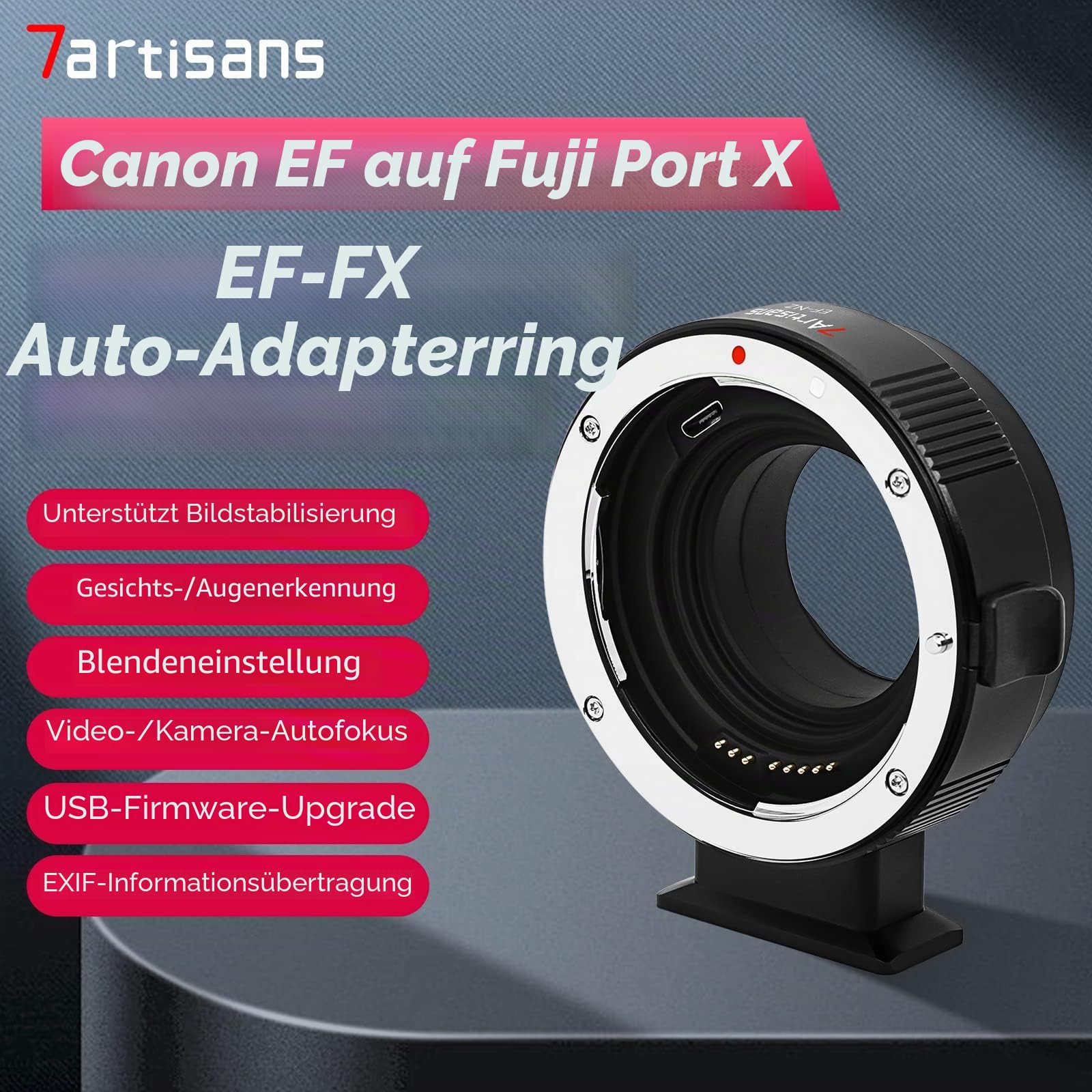 7artisans EF-FX Objektivadapter Autofokus Objektiv Speedbooster Konverter Ring kompatibel mit Canon EF/EF-S Mount Objektiv, Sigma Objektiv und Fuji X-Mount