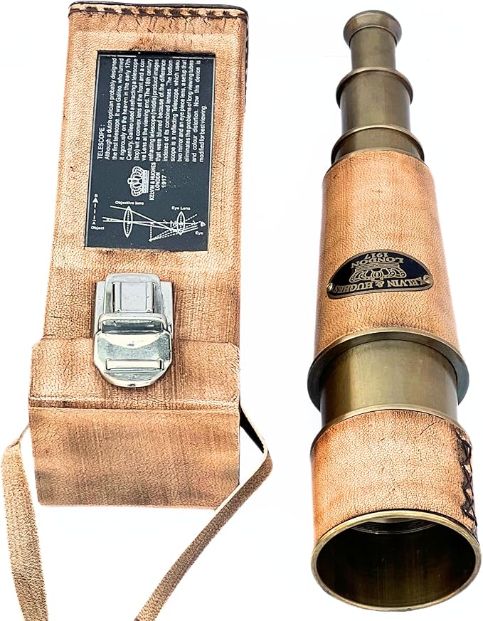Telescopio Espía de Latón Antiguo con Estuche de Cuero, Estilo Pirata miniatura 6