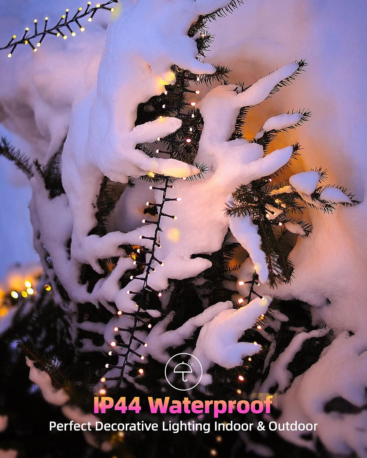 Quntis Cluster Christmas Tree Lights - 760 LEDs 25FT Waterproof Black Wire Firecrackers String Lights - 8 Modes Warm White Twinkle Cluster Christmas Fairy Lights Decor for Holiday Wedding Party