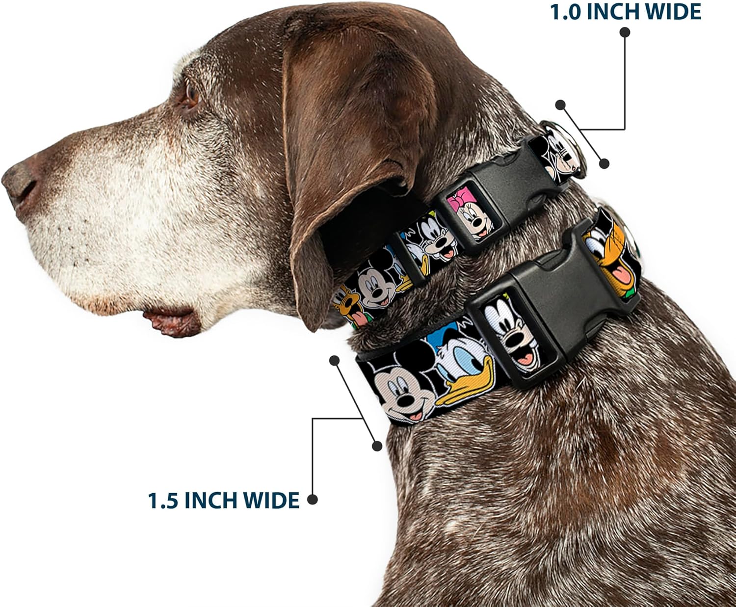 Buckle-Down Classic Disney Character Faces Black Plastic Clip Collar, Wide Medium/16-23"