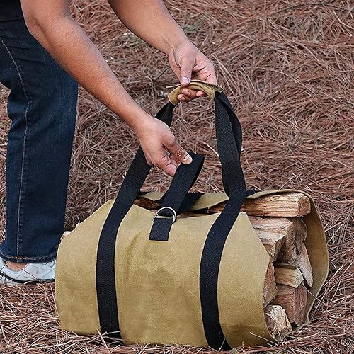 Miniatura 5 de Bolsa de transporte de troncos de lona, resistente al agua, para estufas de interior, bolsa de transporte de leña con asas para acampar al aire