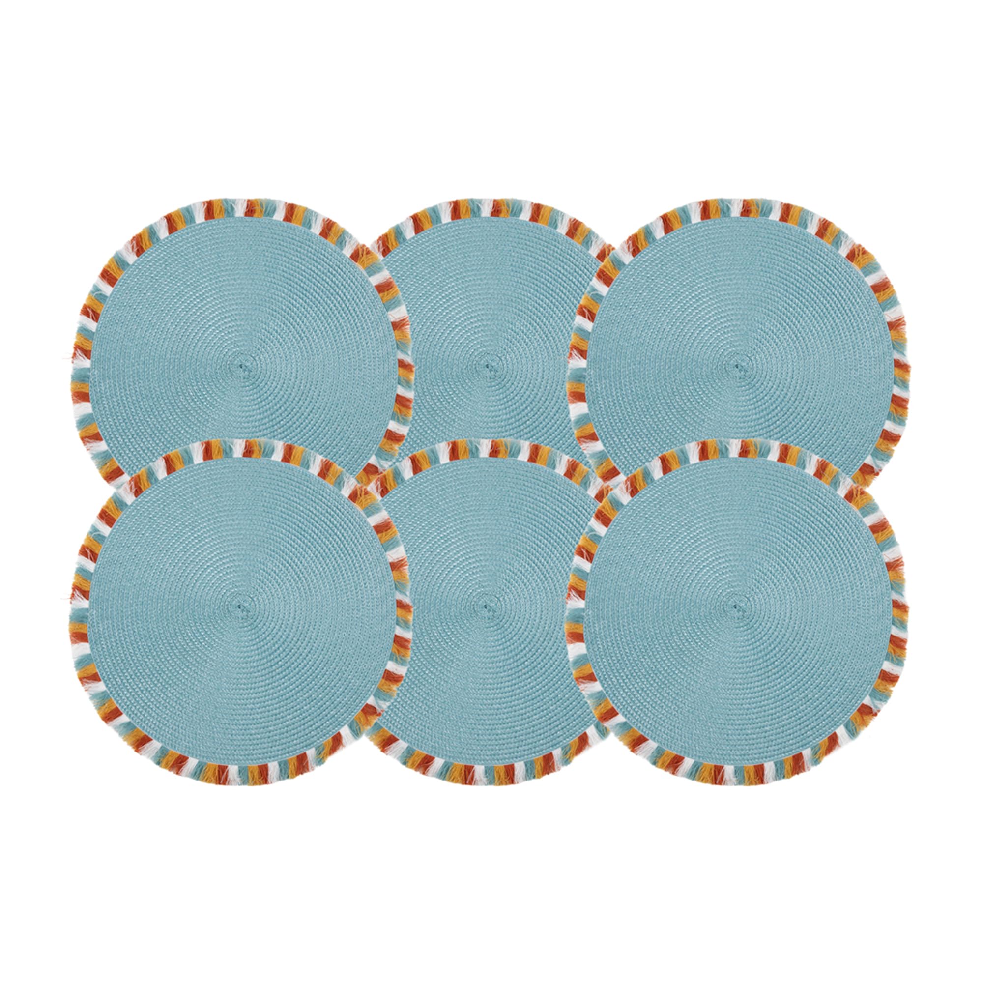 Sets de table ronds bleus frangés Cofan | Sous-plats 38 cm déco bohème - 13