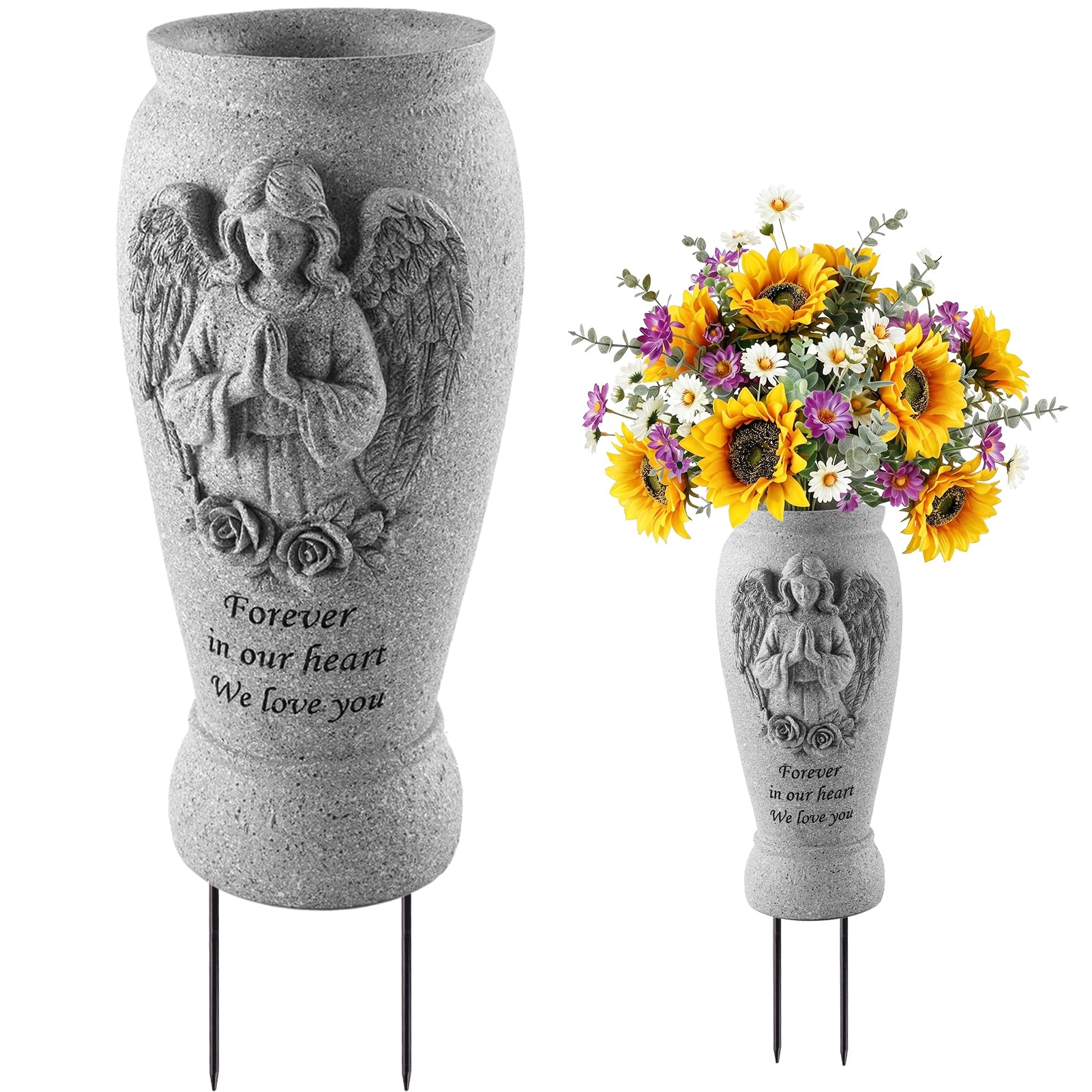 Photo 1 of Consevisen Cemetery Vases for Grave, Memorial Angel Vases for Cemetery Flower Holder with Spikes and Drainage Hole, Grave Decoration for Headstone, Floral Vase for Fresh or Artificial Flowers